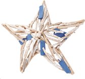 Decoratieve ster in crème en blauw gedroogd hout D47