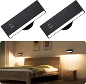 Nexino® Oplaadbare Wandlamp Zwart - 2 Stuks - Wandlamp Oplaadbaar - 4000mAh - Muurlamp - Bedlamp- Draadloos - 360° Draaibaar - Voor Slaapkamer, Woonkamer & Kantoor