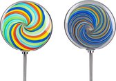 Tuinsteker glas kleurrijke disk lolly - mond geblazen - 130 cm hoog - 1 willekeurige kleur - tuinbeeld