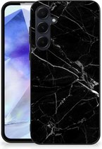 Transparant Hoesje Geschikt voor Samsung Galaxy A55 Smartphone Hoesje met Zwarte rand Marmer Zwart