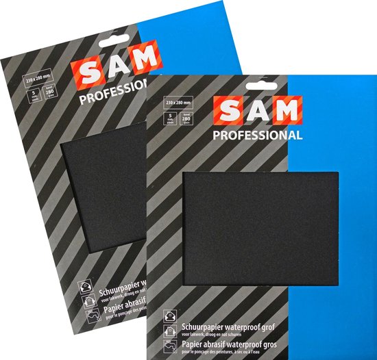SAM professional schuurpapier - waterproof - korrel 280 - schuren en slijpen van verf, lak en plamuur - zeer geschikt voor autolakken - 2 x 5 stuks
