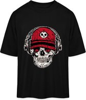 Heren Dames T Shirt - Muziek DJ Skull Grunge - Zwart - 3XL