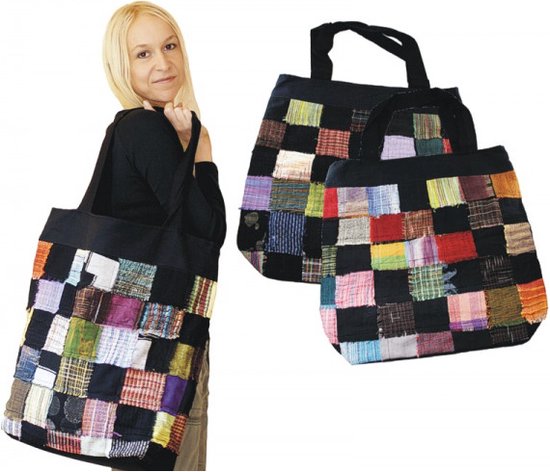 Patchwork draagtas - 50 x 40 cm - Kleurijke tas - Boodschappentas - Katoen