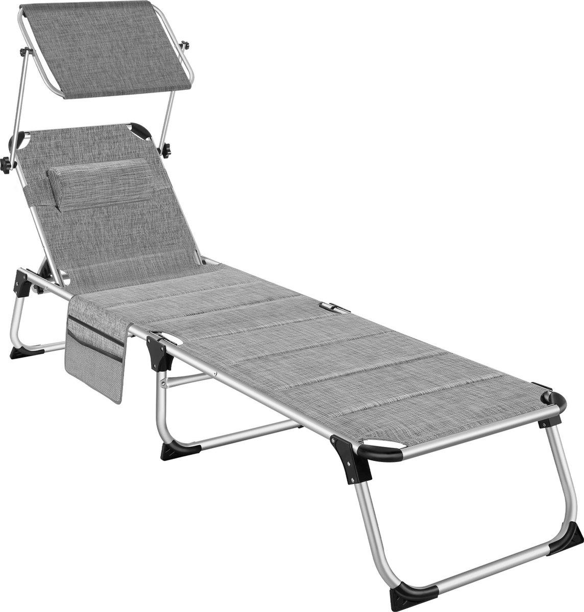 tectake® - Ligbed Lorella gestoffeerd inklapbaar - grijs gemeleerd - 220 x 605 x 34 cm met zijvak