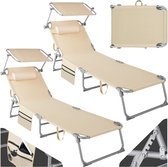 tectake® - Set van 2 ligbedden ligstoelen- 4 standen , inklapbaar -beige- 68 x 190 x 28 cm , met zijvak