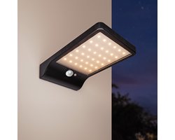 Macon - LED Solar Wandlamp - slim design - met PIR bewegingssensor - Zwart - Warm wit licht - 36 LEDs - IP44