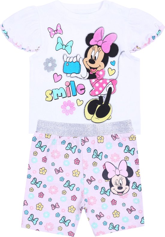 Babyset: witte blouse + roze short met glanzende elastische tailleband Minnie Disney Mouse