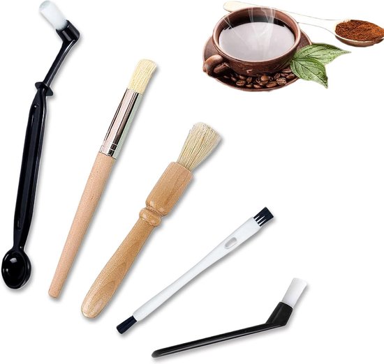 Thelau - Barista Borstel Set - 2 Stuks - Filterhouder Reinigingsborstel Dubbele Kop Koffiekwast Espresso Borstel Reinigingsborstel Koffiemolen Koffiepoeder Borstel Koffiemolen Accessoires