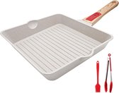 Grillpan 24 x 24 cm met afneembaar handvat, aluminium steakpan, pan met antiaanbaklaag, vaatwasmachinebestendig en ovenbestendig (wit)