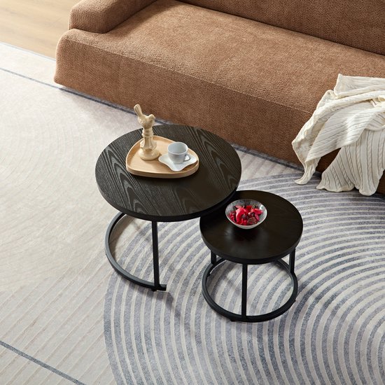 Home-Heaven® Salontafels Rond Zwart Hout – Bijzettafel Set Van 2 – Salon tafel Ø60cm & 40cm