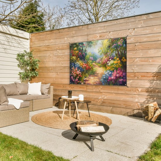 Affiche de jardin 120x80 cm - Décoration de jardin Nature - Paysage - Fleurs - Coloré - Affiche pour le jardin - Décoration extérieure - Peinture de jardin de clôture - Décoration murale en tissu de jardin - Décoration murale en tissu de balcon
