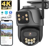 Multis - Caméra de surveillance pour intérieur et extérieur - Caméra pour animaux de compagnie - Caméra de sécurité - 4K 8mp avec carte mémoire 64G - Suivi automatique AI - Zwart