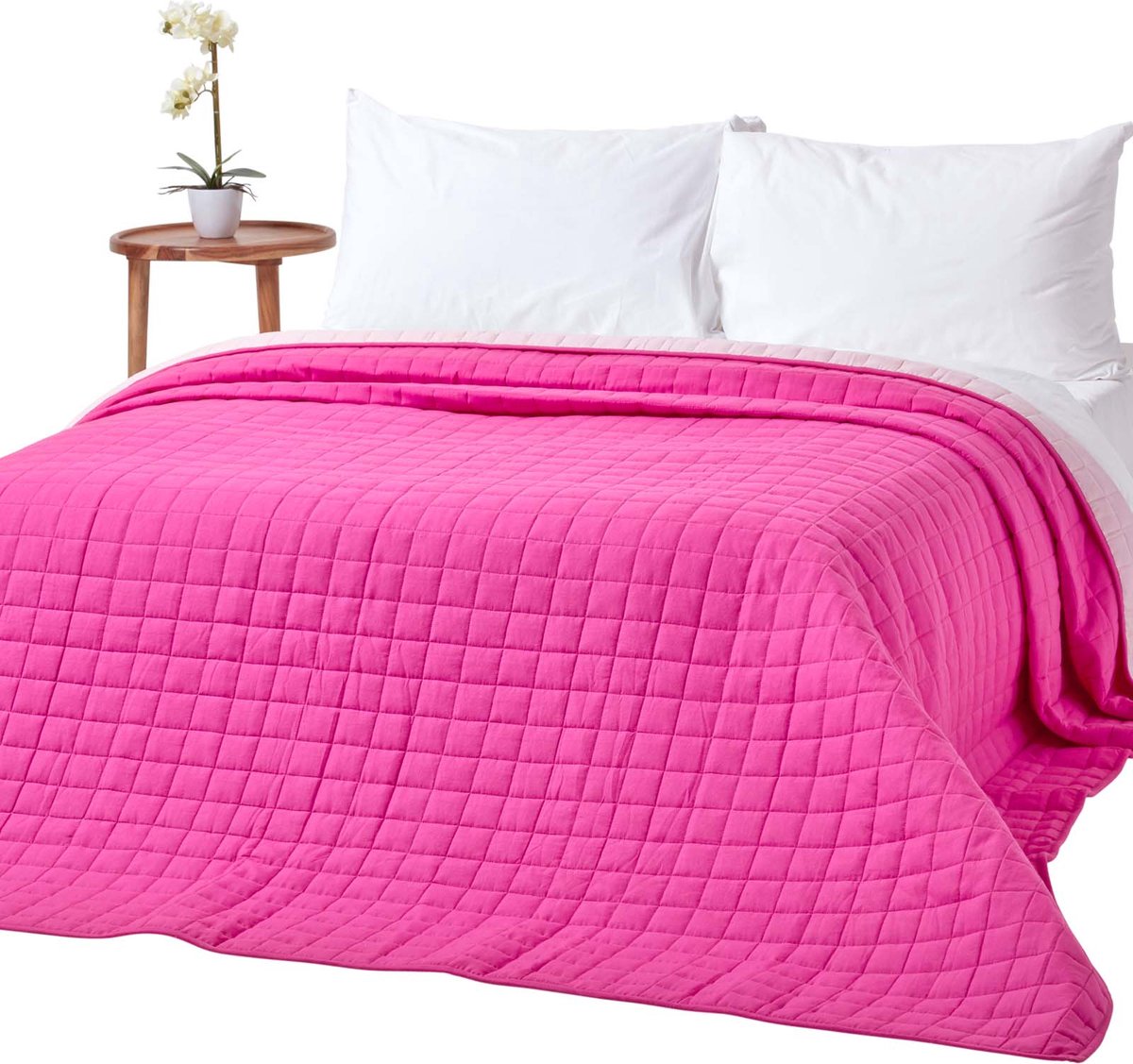 Homescapes 100% katoenen gewatteerde sprei, roze/roze, 150 x 200 cm Framboos/Roze