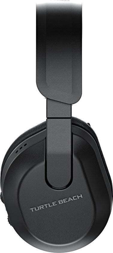 Zijkant van een zwarte Turtle Beach Stealth 600 headset, met 'Turtle Beach'-logo.
