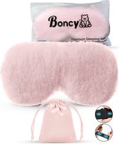 Boncy Verstelbaar Zijde Slaapmasker met Opbergzakje - Roze Fluffy Oogmasker - Slaapmaskers Vrouwen en Mannen Zijde