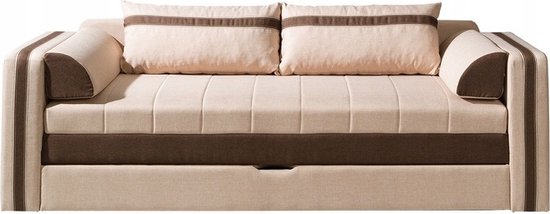 Slaapbank Euphoria - Sleepking - Sofa Bed - Met Opbergruimte - 3-zits – Uitklapbaar tot tweepersoonsbed - breedte 222 cm - Beige + Bruin - Maxi Maja