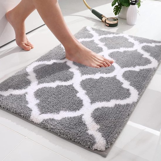 Antislip badmat wasbaar hoogpolig badmat pluizige microvezel 50 x 80 cm grijs met extra grip Badmat
