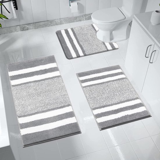 Badmat Set 3 Stuks Badkamermat en U-vorm Toilet Mat Set Microfiber Hoge