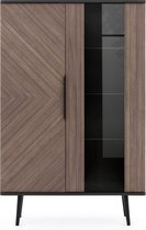 Pinelli WIT2D vitrinekast - vitrine cabinet - met glas - 2 deuren - metalen poten - glazen planken - (BxHxD) 90x140x41 cm - Maxi Maja