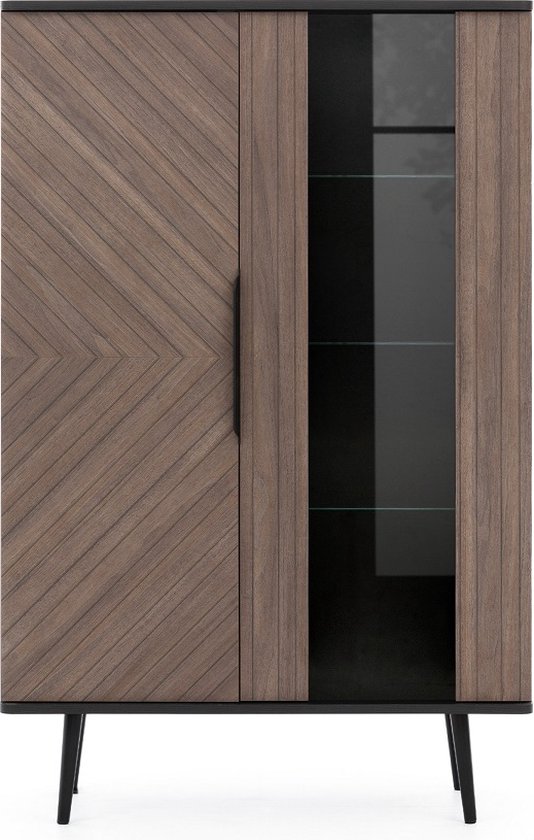 Pinelli WIT2D vitrinekast - vitrine cabinet - met glas - 2 deuren - metalen poten - glazen planken - (BxHxD) 90x140x41 cm - Maxi Maja