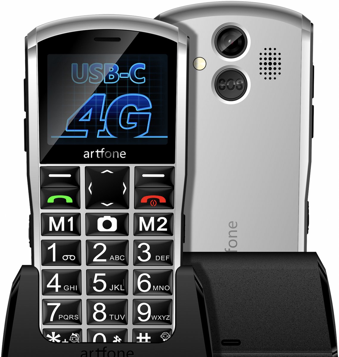 Senioren Mobiele Telefoon - SOS-functie - Grote knoppen - Valbescherming - Bewaarzakje