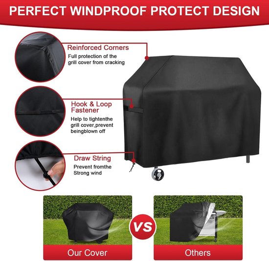 BBQ-hoes voor grote gasbarbecue - waterdicht en UV-bestendig - 600D Oxford-stof - scheurvast - geschikt voor Weber - 163 x 62 x 122 cm Barbecue van BB — afbeelding 5