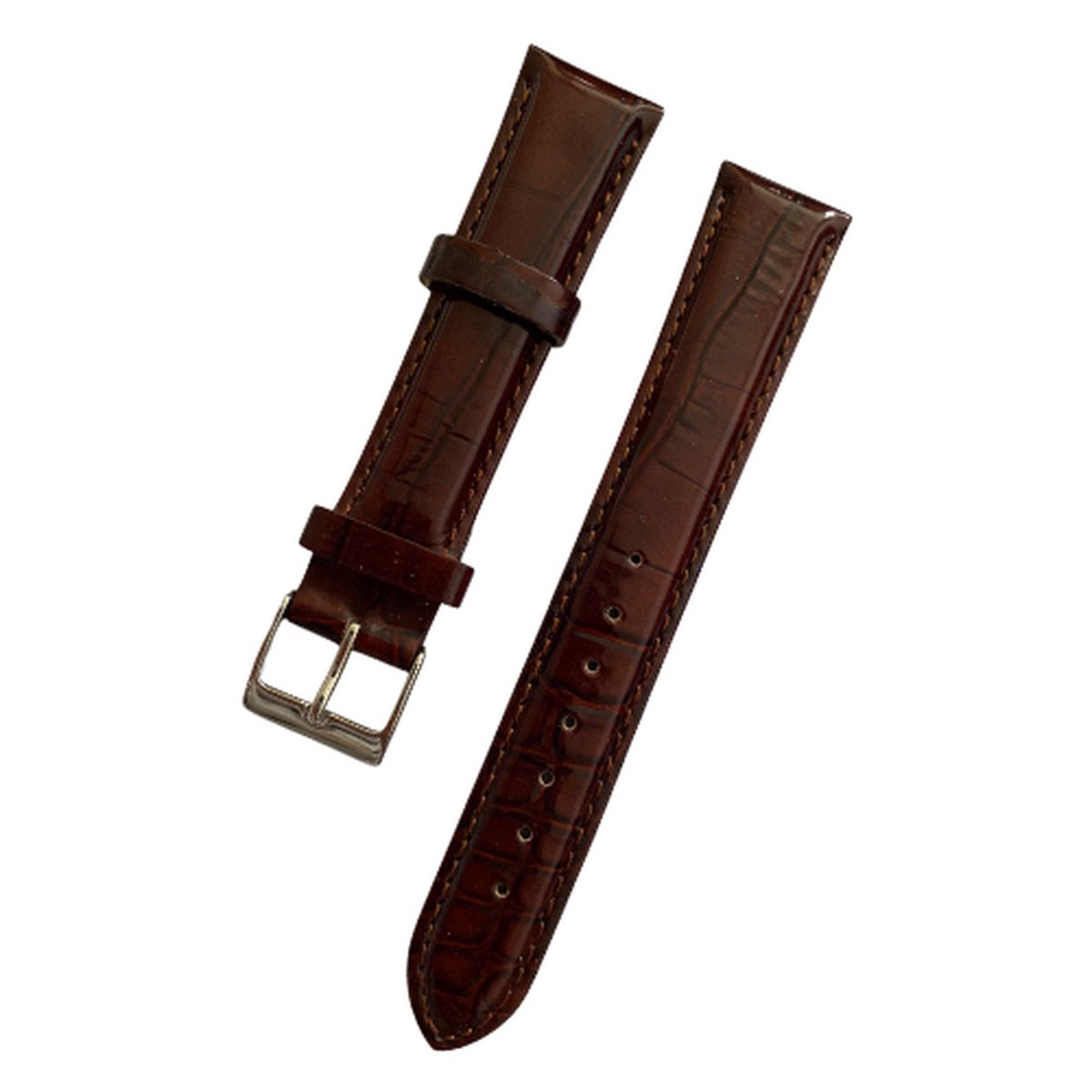 Leren horlogebandje - zilveren buckle - echt leer - chocolate crocodile