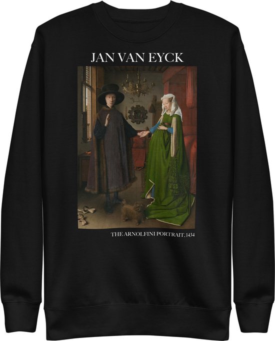 Jan van Eyck 'Het Arnolfini Portret' ("The Arnolfini Portrait") Beroemd Schilderij Sweatshirt | Unisex Premium Sweatshirt | Zwart | M