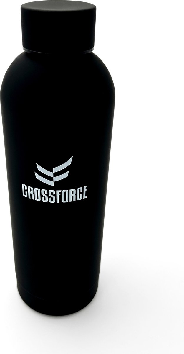 CrossForce 500ML Waterfles - Roestvrijstalen drinkfles 500ML voor warme en koude dranken - thermosfles - BPA en Lekvrij - Zwart met Wit - Geisoleerd - Drinkfles Sport