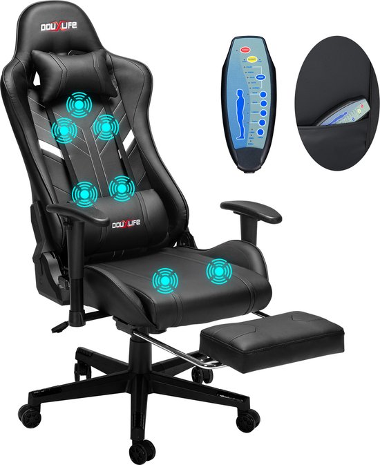 Alora LED Gamestoel RGB - Inclusief LED Verlichting & Afstandsbediening - Inclusief opbergruimte voor powerbank - USB aansluiting - Ergonomisch - Met Nekkussen & Verstelbaar Rugkussen - LED Strip