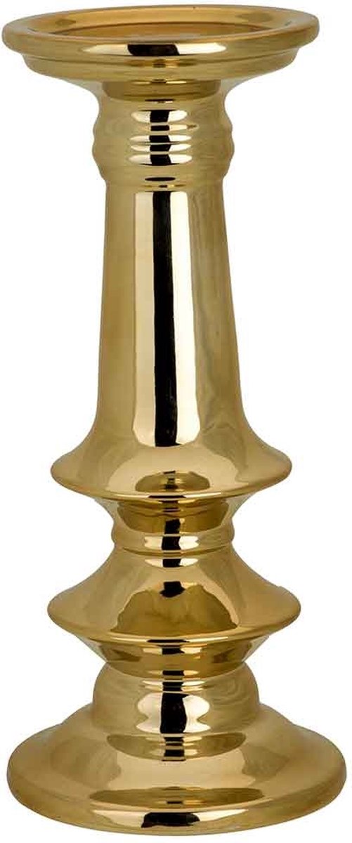 Kandelaar Goud 12x12xh27cm Rond Keramiek