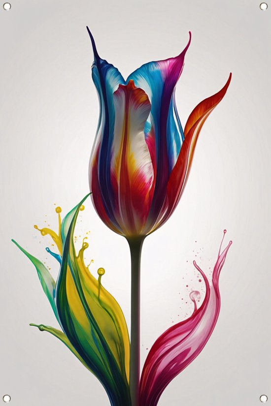 Tulp poster - Natuur poster - Tuinposter Verfspatten - Posters buiten - Tuindoek - Decoratie tuin tuinposter 80x120 cm