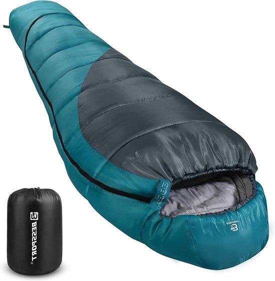 Bessport Slaapzak, 4 seizoenen, 0 ℃ slaapzak, kleine verpakkingsmaat en ultralichte outdoor slaapzak, mummieslaapzak voor kamperen, reizen, outdoor en tent