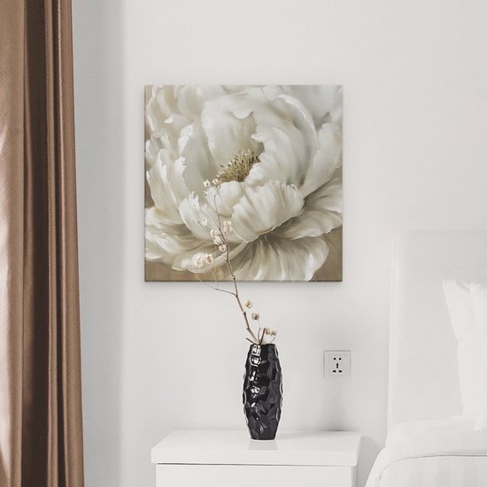 Artaza Peinture sur toile Bloem Witte sur fond beige - 40 x 40 - Klein - Photo sur toile - Impression sur toile