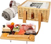 Wicker Picknickmand – Dubbele Picknicktafel met Mini-Picknicktafel – Opvouwbare Wijnnis en Geïsoleerde Koeltas - Cadeau voor Koppels