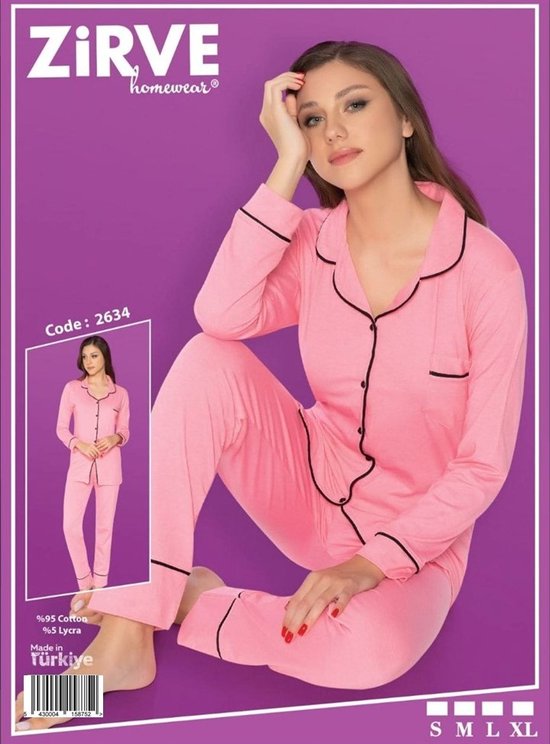 Dames Pyjama - Pyjamaset - Katoen - Roze - Doorknoop - Zirve 2634 _ Maat S