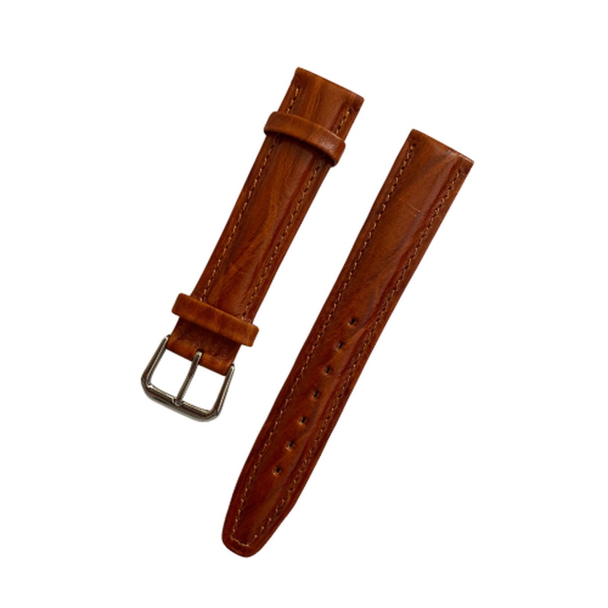 Leren horlogebandje - zilveren buckle - echt leer - Orange wood