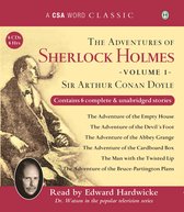 Boekcover: "The Adventures of Sherlock Holmes - Volume 1" door Sir Arthur Conan Doyle. Bevat 6 verhalen, gelezen door Edward Hardwicke.