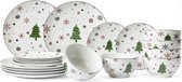 Studio Tavola Kerstservies - Porselein - Rood - 18-delig / 6 personen