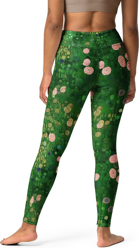 Gustav Klimt 'Rozenstruiken onder de Bomen' ("Rosebushes under the Trees") Beroemde Schilderij Yoga Leggings | Premium Kunst Yoga Legging Dames | S