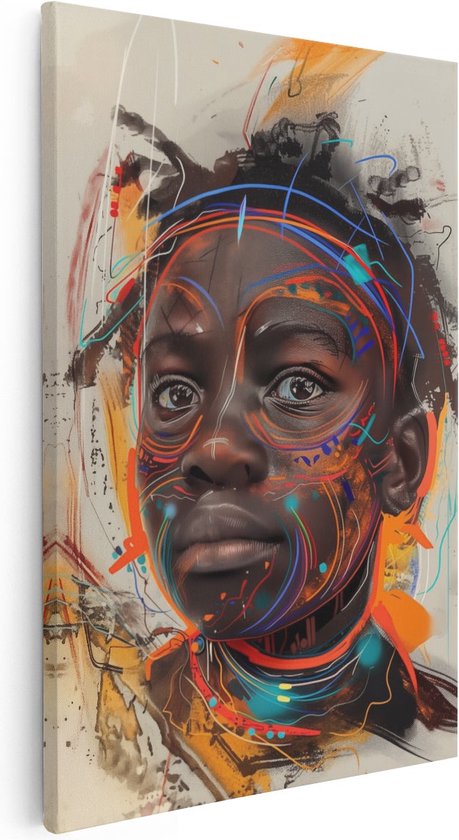 Artaza Canvas Schilderij Het Gezicht van een Jonge Afrikaanse Man met Dreadlocks op zijn Gezicht - 60x90 - Muurdecoratie - Foto Op Canvas - Canvas Print