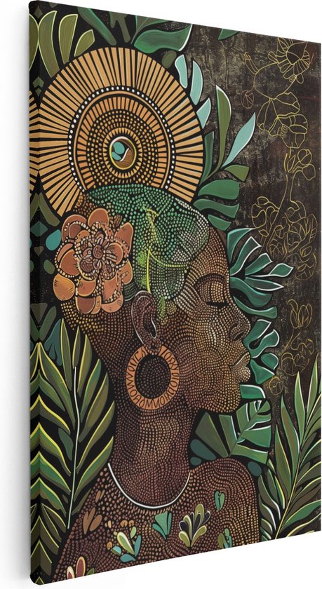 Artaza Canvas Schilderij Afrikaanse Vrouw met een Bloem in haar Haar - 60x90 - Muurdecoratie - Foto Op Canvas - Canvas Print