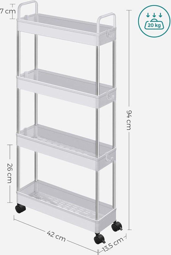 SAYZH Stellingkast, 4-laags metalen keukentrolley op wielen, multifunctionele heavy-duty smalle opbergplanken rek met wielen en antislipvoeten voor garage, keuken, kantoor, studeerkamer, hoek, zwart