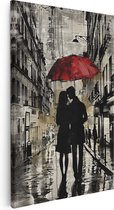 Artaza Canvas Schilderij Paar dat een Paraplu in de Regen Houdt - 80x120 - Groot - Foto Op Canvas - Canvas Print