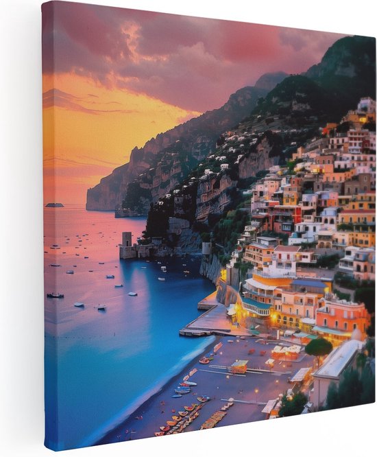Artaza Canvas Schilderij Positano, Amalfikust, Italië - 60x60 - Muurdecoratie - Foto Op Canvas - Canvas Print