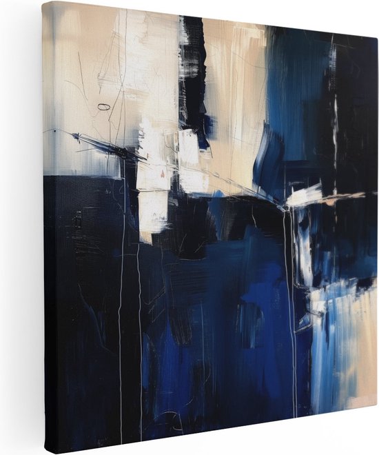Artaza Canvas Schilderij Abstract Kunstwerk in Blauw en Wit - 50x50 - Wanddecoratie - Foto Op Canvas - Canvas Print