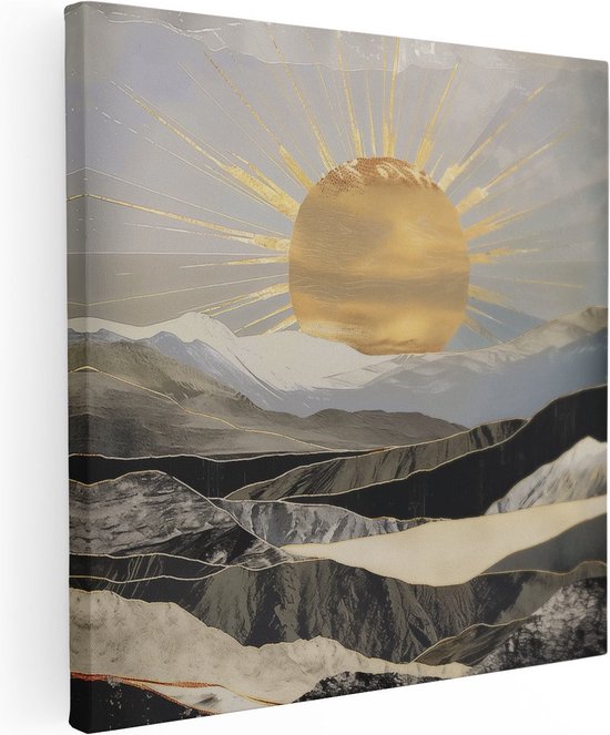 Artaza Canvas Schilderij De Zon schijnt over een Bergketen - 50x50 - Wanddecoratie - Foto Op Canvas - Canvas Print