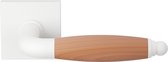 Deurkruk op rozet - Wit - RVS - GPF bouwbeslag - Ika Deurklink wit/ kersen gebogen met ronde eindknop op vierkant