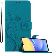 Cadorabo Hoesje geschikt voor Samsung Galaxy A15 in BLOEMEN BLAUW - Beschermhoes in bloemmotief met magnetische sluiting, standfunctie en kaartsleuven Book Case Cover Etui