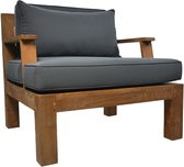 HSM Collection-Tuin Loungestoel Sofa Met Arm-80x79x83-Naturel/Donker Grijs-Teak/Stof